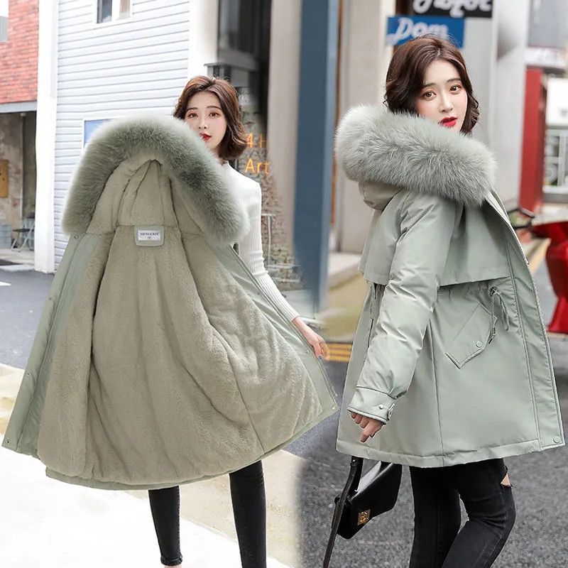 2023 nuova giacca invernale da donna Parka moda cappotto lungo fodera in lana parka con cappuccio sottile con collo in pelliccia caldo abbigliamento da neve imbottito_voghion.com