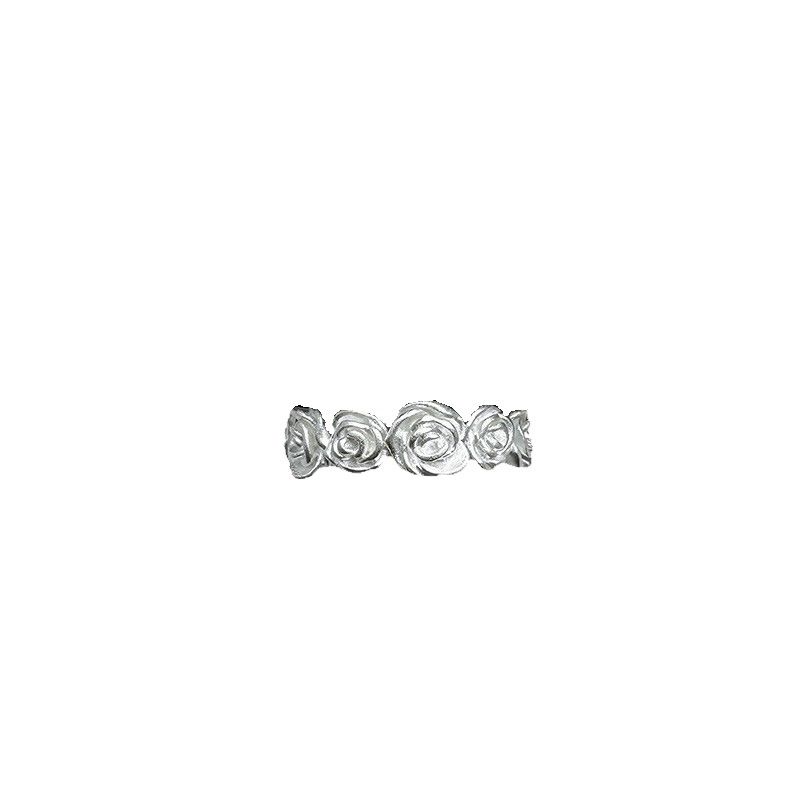 S Pure Silver Matte Rose Flower For Women, Simple Forest Style, Sweet And Fresh Floral Open Ring_voghion.com