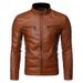 Spring And Autumn Thin Men's Stand-up Collar Double Zipper Pu Leather Jacket Large Size Locomotive Leather Jacket_voghion.com