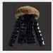 Women's slim fitting short cotton coat fur large fur collar swing hood warm jacket_voghion.com