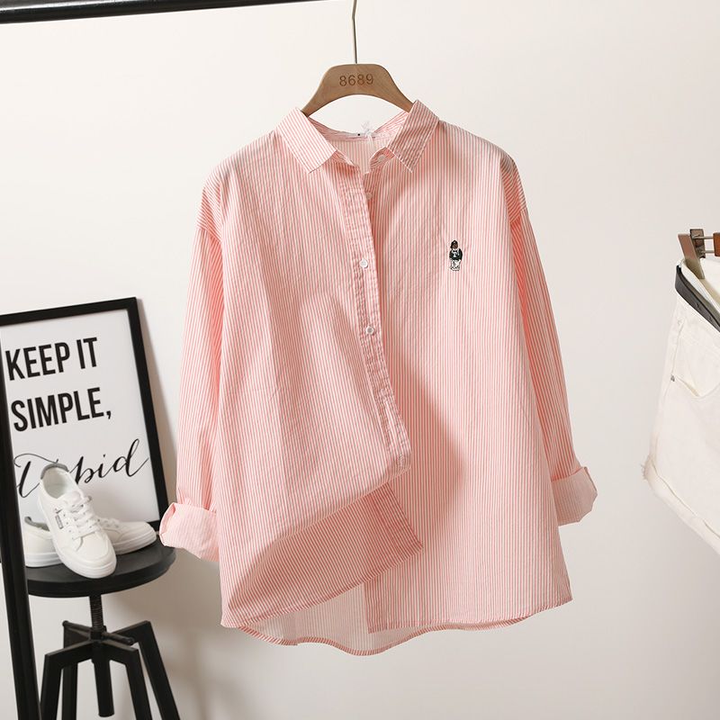 Camicia giapponese in cotone con maniche lunghe e ricamo in stile college_voghion.com