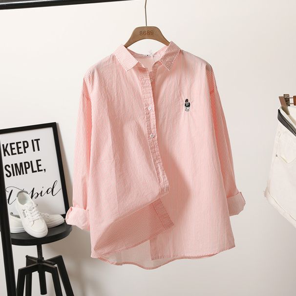 Camicia giapponese in cotone con maniche lunghe e ricamo in stile college_voghion.com