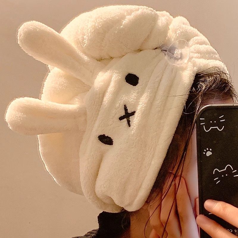 Rabbit Quick-Dry Towel For Women, Absorbent Coral Fleece, Non-Shedding, Thickened, Cute Bath Cap, Hair Washing Cap_voghion.com