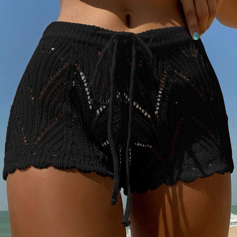 Calças de praia para mulheres cor sólida sexy malha oca praia biquíni maiô para mulher_voghion.com