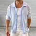 Men's Clothing Knitted Cardigan Summer New Striped Color Matching Lapel Short Sleeved Jacket_voghion.com