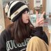 Japanese Retro Letter Small Label Striped Large Version For Women Autumn Winter Warm Versatile Knitted Slouchy Hat_voghion.com