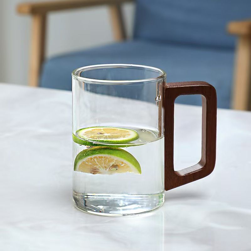 Trinkgeschirr für den Ostertag, Glas mit Holzgriff, grau, hitzebeständiges Glas, Teetrennung im Büro, chinesische Teetasse, persönliches Glas, Wassertasse_voghion.com