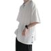 Trendy brand short T-shirt for men with irregular patchwork round neck design, fashionable split, solid color, half_voghion.com
