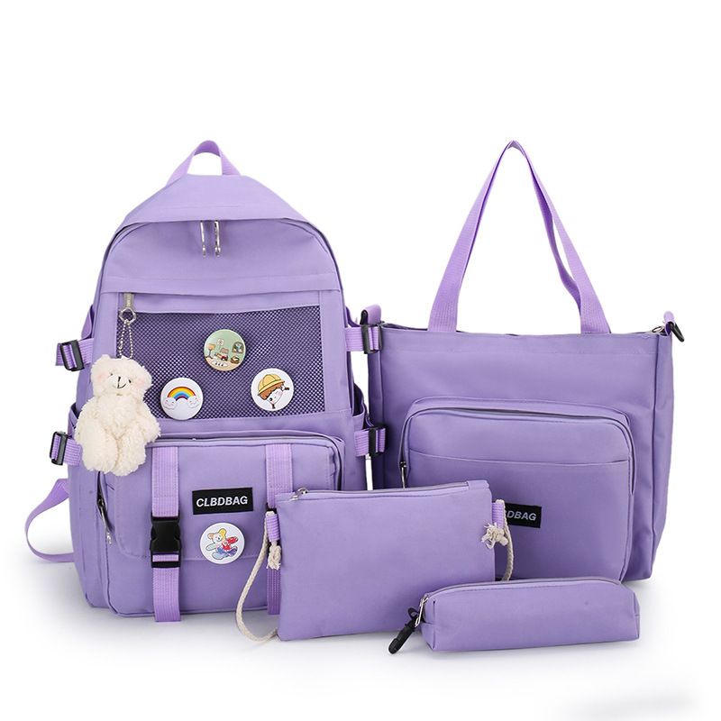 Sac à dos d'école polyvalent de couleur unie pour lycéenne, sac à dos pour femme, version coréenne, sac à dos d'ordinateur de grande capacité en tissu Oxford_voghion.com