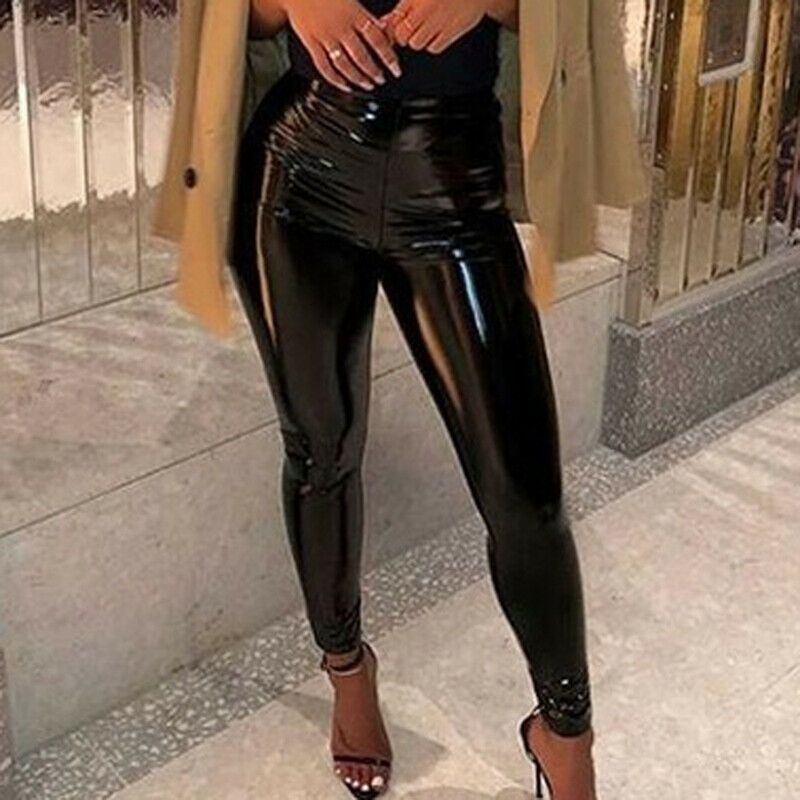 Women's new mirror bright leather pants sexy casual pants nightclub_voghion.com