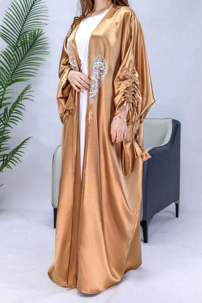 Îmbrăcăminte pentru femei, elegantă și simplă, de culoare uni, halat de satin de mărime mare, Abaya_voghion.com