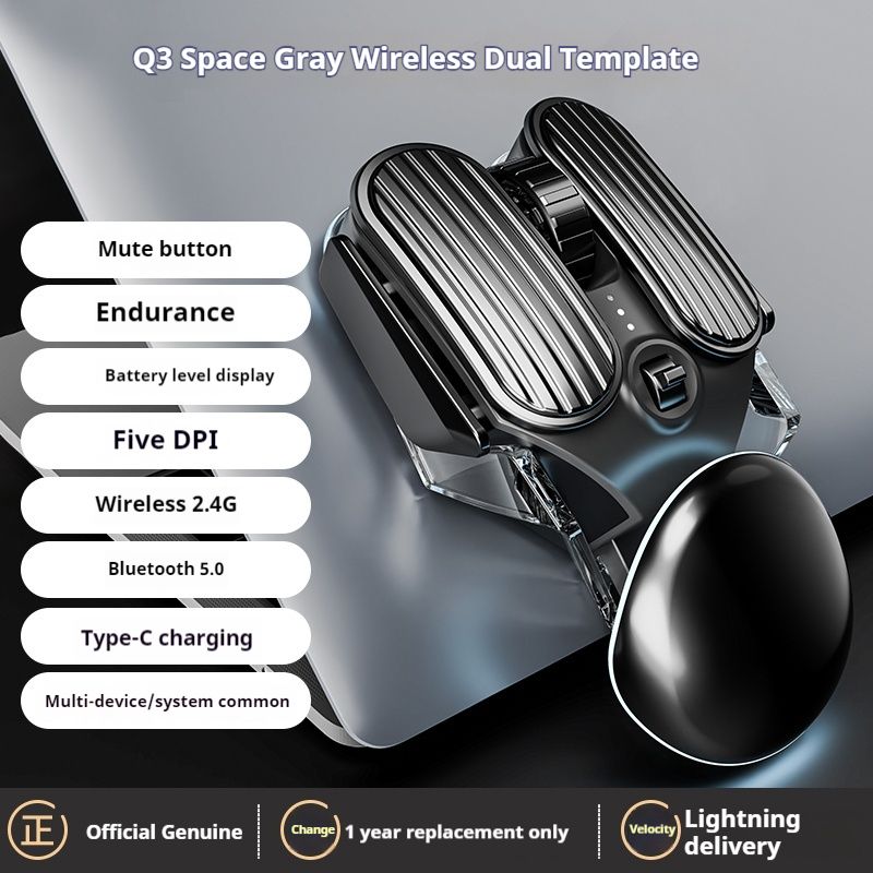 Mouse meccanico wireless Bluetooth ricaricabile EWEADN Q3, silenzioso, ergonomico, ad alta precisione, elegante per il gioco_voghion.com