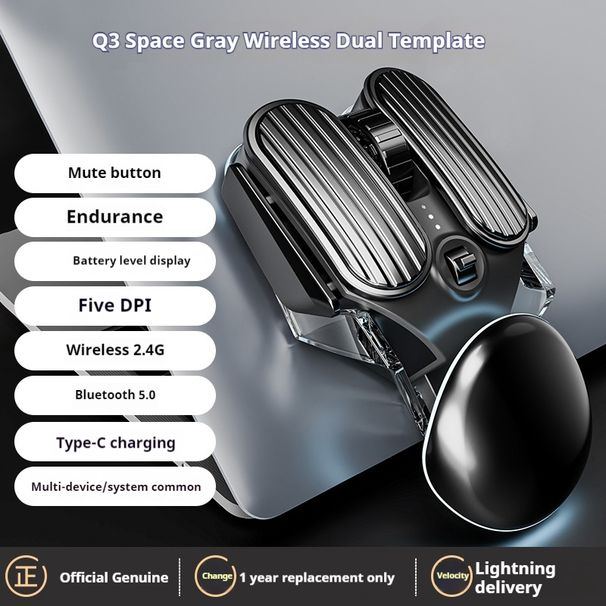 Mouse meccanico wireless Bluetooth ricaricabile EWEADN Q3, silenzioso, ergonomico, ad alta precisione, elegante per il gioco_voghion.com