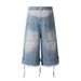 Men's Clothing Retro Ripped Hem Washed Distressed Denim Shorts Men's Streetwear Loose Versatile Pants_voghion.com