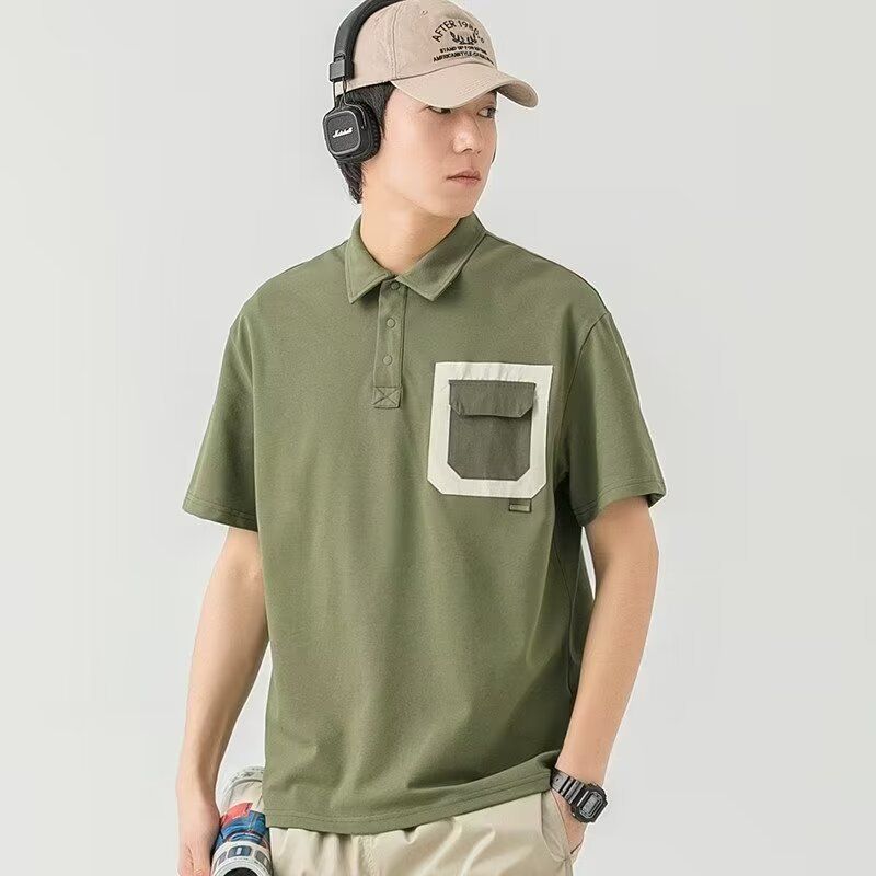 Μπλούζα POLO με τσέπη για άνδρες, καλοκαίρι, νέο μοντέρνο και όμορφο, κοντομάνικο μπλουζάκι, πόλο τοπ με χαλαρή αντίθεση χρώματος_voghion.com