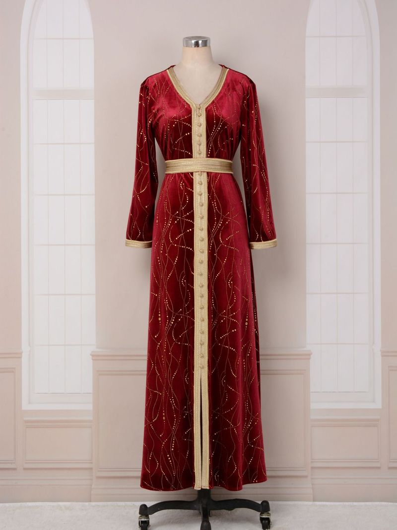 Women's Clothing Middle East Muslim robe autumn and winter new velvet warm hot stamping dress abaya_voghion.com