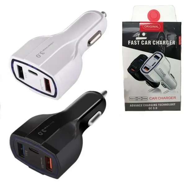 With Retail Box 3 In 1 USB Car Charger Fast Charging Type C QC3.0 PD QC 3.0 Usbc Chargers For IPhone 13 12 11 X 8 7 Pro_voghion.com