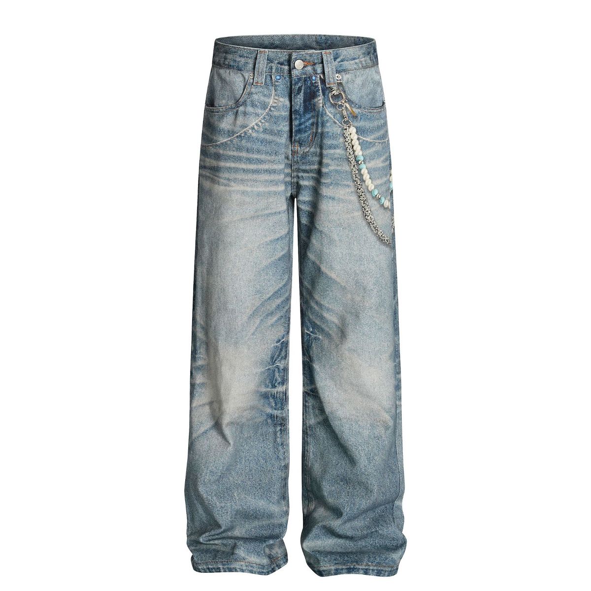 Herrenbekleidung und Damen High-End-Retro-Digitaldruck-Kettendesign Herren-Lockere Jeans_voghion.com
