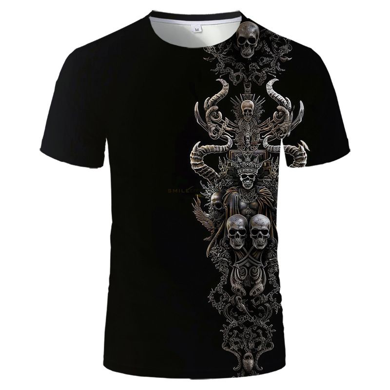 Summer Fashion Middle Finger Skull Print 3D T-shirt Men's Short Sleeve Casual Loose Hoodie Top_voghion.com
