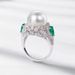 White shell pearl ring S925 silver emerald green colored gemstone finger ring light luxury retro noble temperament_voghion.com