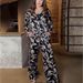 Women's Clothing  digital printing long sleeved ribbon top and trousers two piece set_voghion.com
