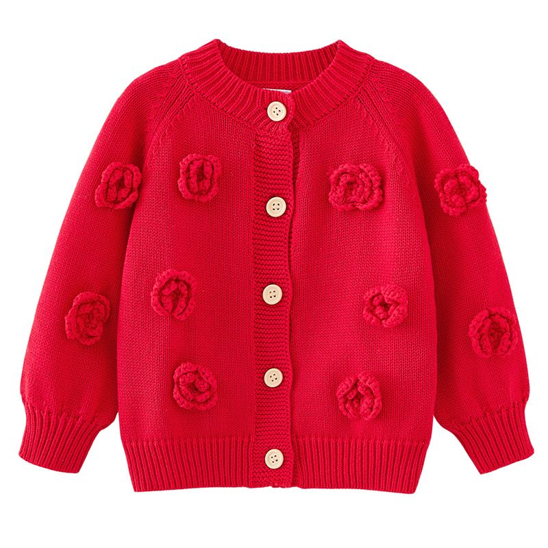 Cardigan tricotat cu flori lucrate manual de primăvară și toamnă, cu mâneci lungi, pentru pulover pentru fetițe_voghion.com
