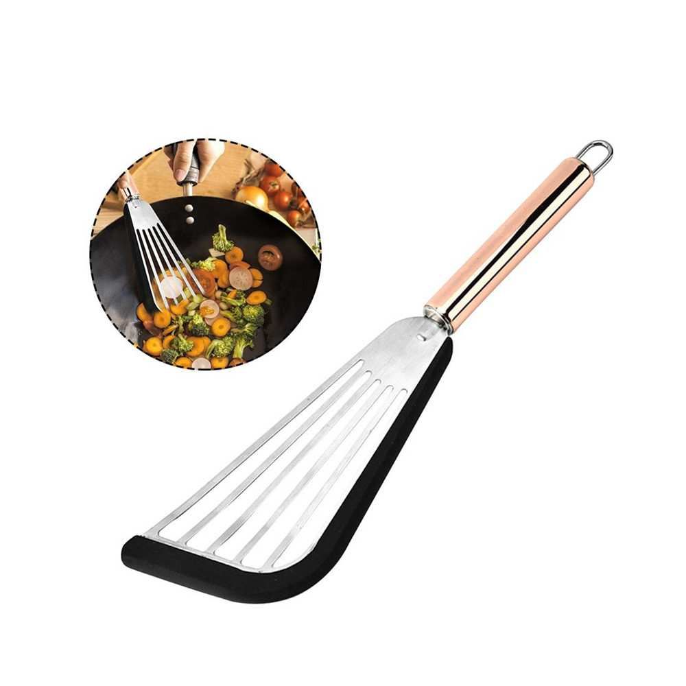 Durable Slotted Flexible Stainless With Silicone Top Soft Edge Fish Shovel Drain Shovel Cheese Shovel_voghion.com