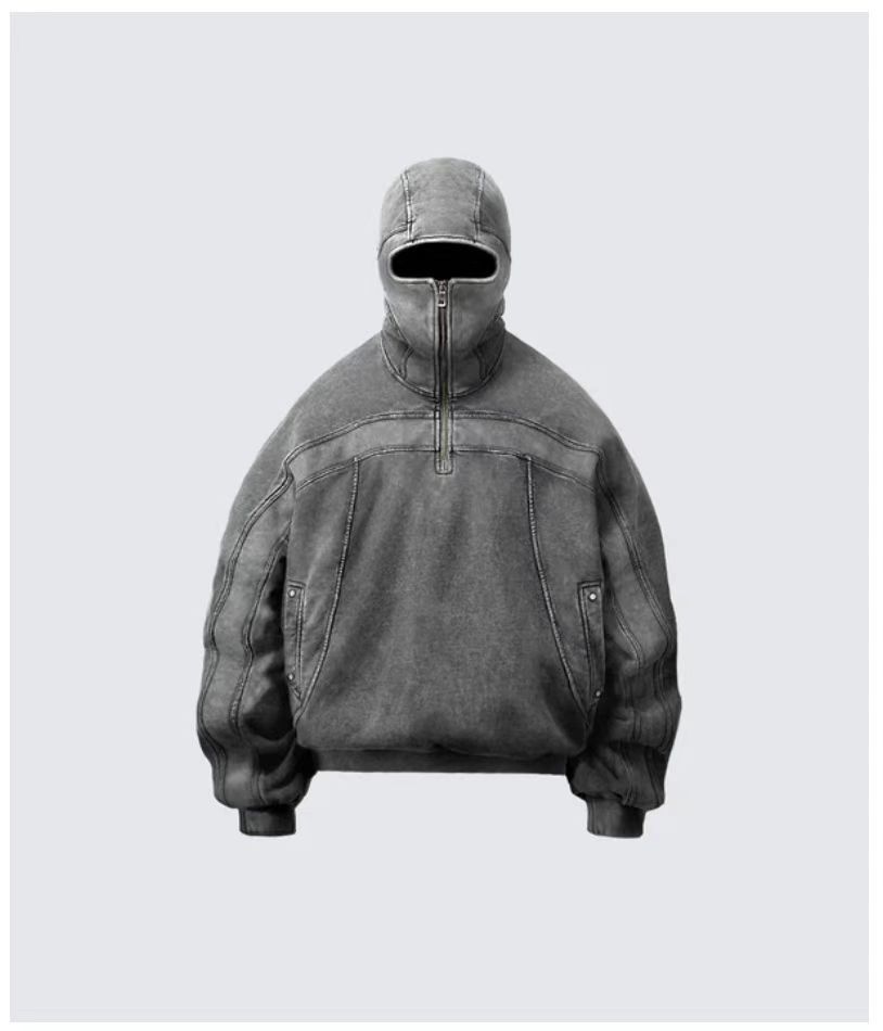 Men's Y2K Style Full-Zip Hoodie With Face-Covering Design - Trendy Streetwear Pullover For Casual Wear_voghion.com