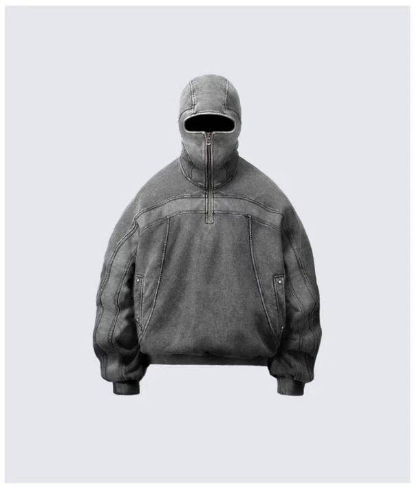 Men's Y2K Style Full-Zip Hoodie With Face-Covering Design - Trendy Streetwear Pullover For Casual Wear_voghion.com