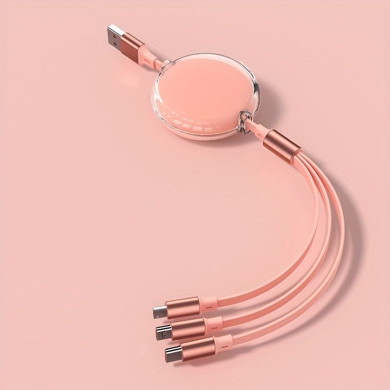 Câble de chargement USB rétractable 3 en 1 ZDD, forme plate, mode d'alimentation USB, ≤ 36 V, connecteurs de type C pour appareils iPhone et Android (1 pièce)_voghion.com