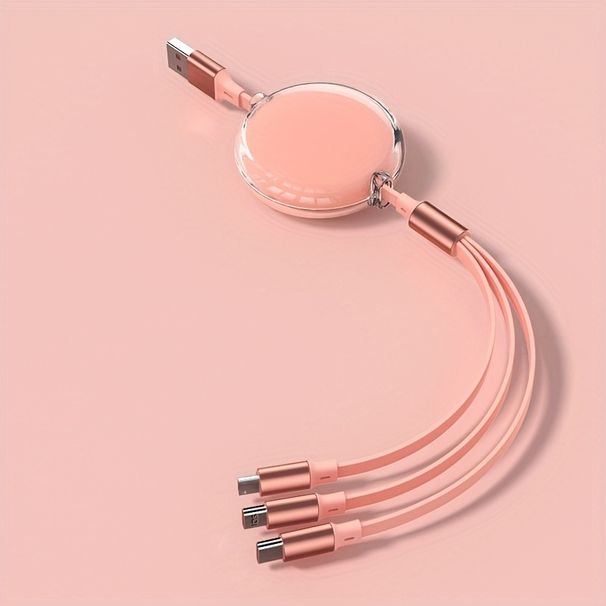 Câble de chargement USB rétractable 3 en 1 ZDD, forme plate, mode d'alimentation USB, ≤ 36 V, connecteurs de type C pour appareils iPhone et Android (1 pièce)_voghion.com