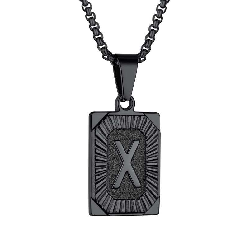 Collier pendentif initial Laatikui Black Dog Tag lettre X chaîne en acier inoxydable déclaration de nom pour fils papa mari_voghion.com