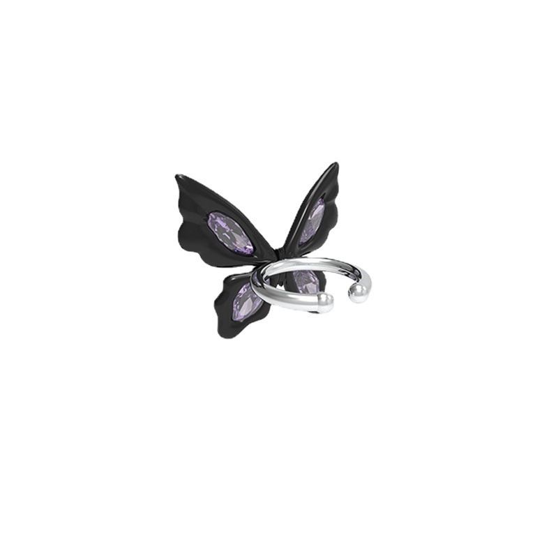 Anillo de cadena cubana con mariposa negra, nueva tendencia nacional, diseño personalizado de hip-hop, aretes de botón con estilo oscuro._voghion.com