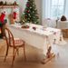 Nappe de Noël – Housse de table à manger en polyester brodée Père Noël et renne, décoration de Noël rouge classique pour tables basses et à manger_voghion.com