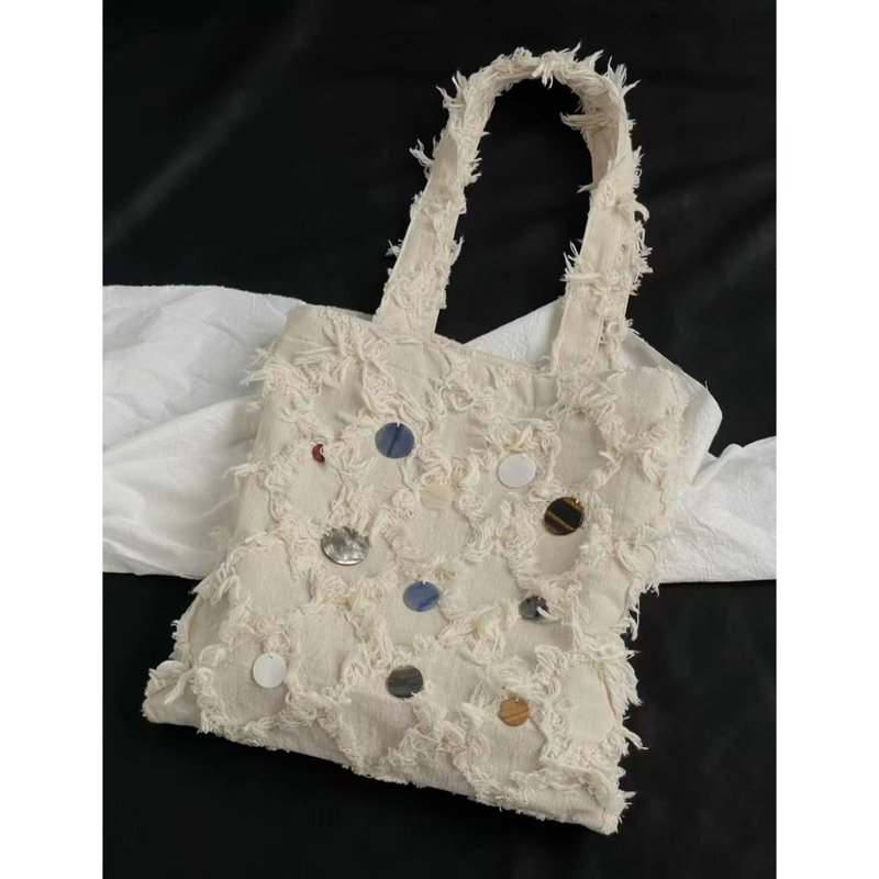 Sen style tassel handbag niche cotton linen underarm 2023 new westernized versatile commuting shoulder bag_voghion.com