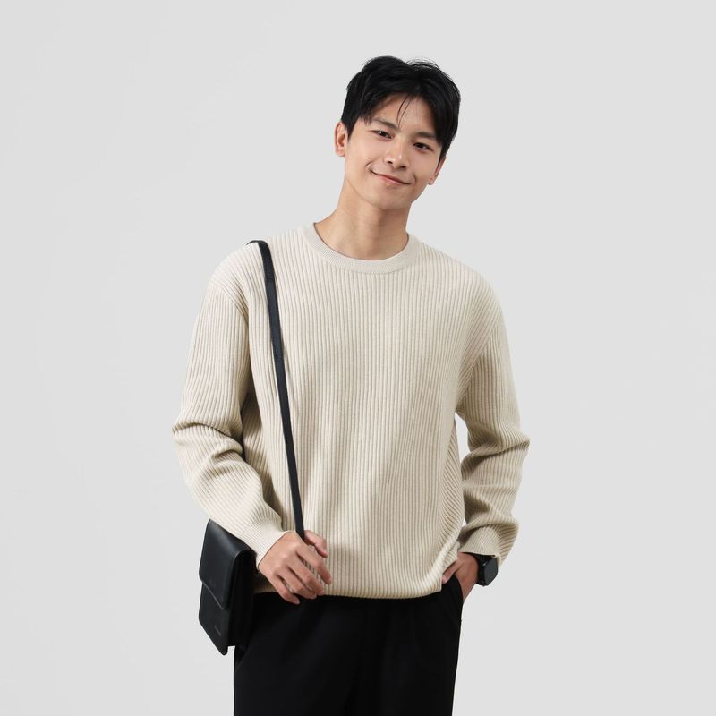Wesson Men's Round Neck Men, Thick Warm For Autumn And Wint, With Solid Color Loose Base Knit Sweat As The Inn_voghion.com
