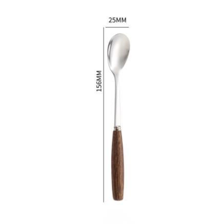 Korean INS Style Wooden Handle Chopsticks Knife Fork Tableware Set Household Rice Soup Coffee Spoon_voghion.com