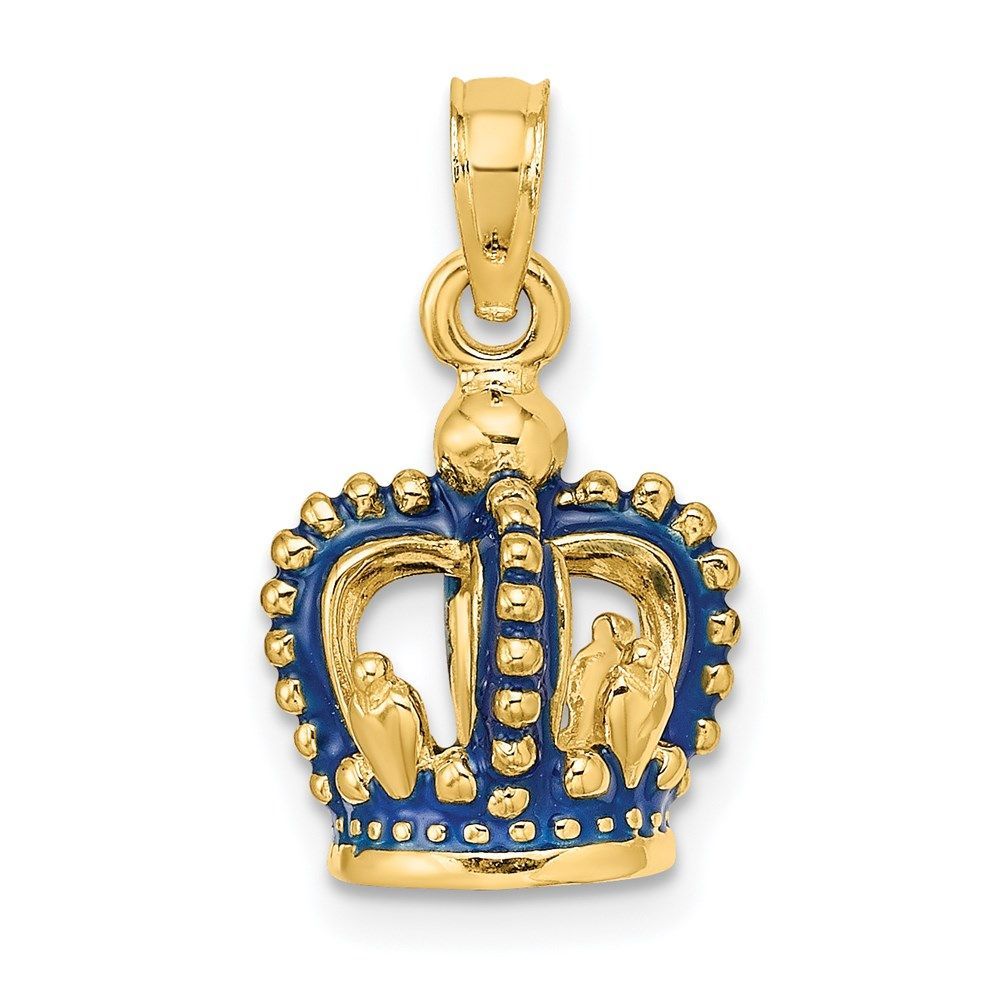 14K 3-D Blue Enamel Crown Charm_voghion.com