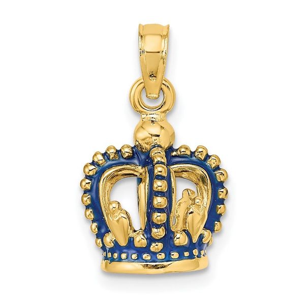 14K 3-D Blue Enamel Crown Charm_voghion.com