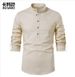 Herren Leinenhemd Henry Langarm Baumwolle Strand Yoga Loose Fit Stehkragen Top_voghion.com