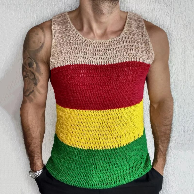 Men's clothing style men's contrasting thick needle knitted sweater casual sleeveless tank top SY0081_voghion.com