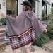 Mantello a righe in stile etnico da donna con cappello, mantello da viaggio caldo e spesso Xizang_voghion.com