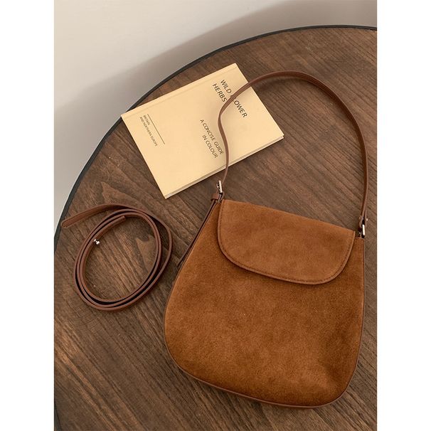 【 Genuine leather women's 】 Suede frosted cowhide saddle with niche design, single shoulder crossbody bag, underarm bag_voghion.com