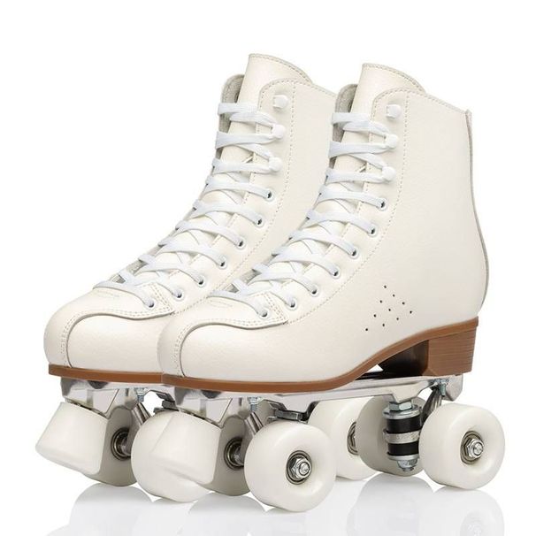 Weiße Rollschuhe aus Rindsleder, zweireihig, Skateschuhe, bequem, atmungsaktiv, langlebig_voghion.com