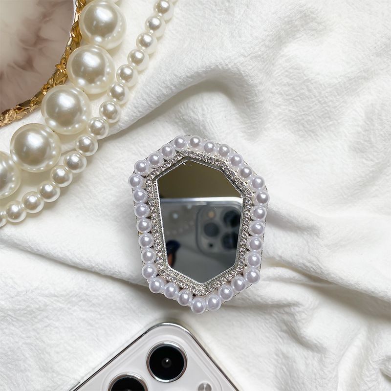 Soporte para airbag de teléfono móvil, anillo de perla, espejo de maquillaje, tipo adhesivo, soporte de escritorio retráctil, estable, nicho y_voghion.com