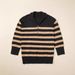 Shiying's new winter zipper pullover casual versatile loose striped side slit oversized sweater_voghion.com