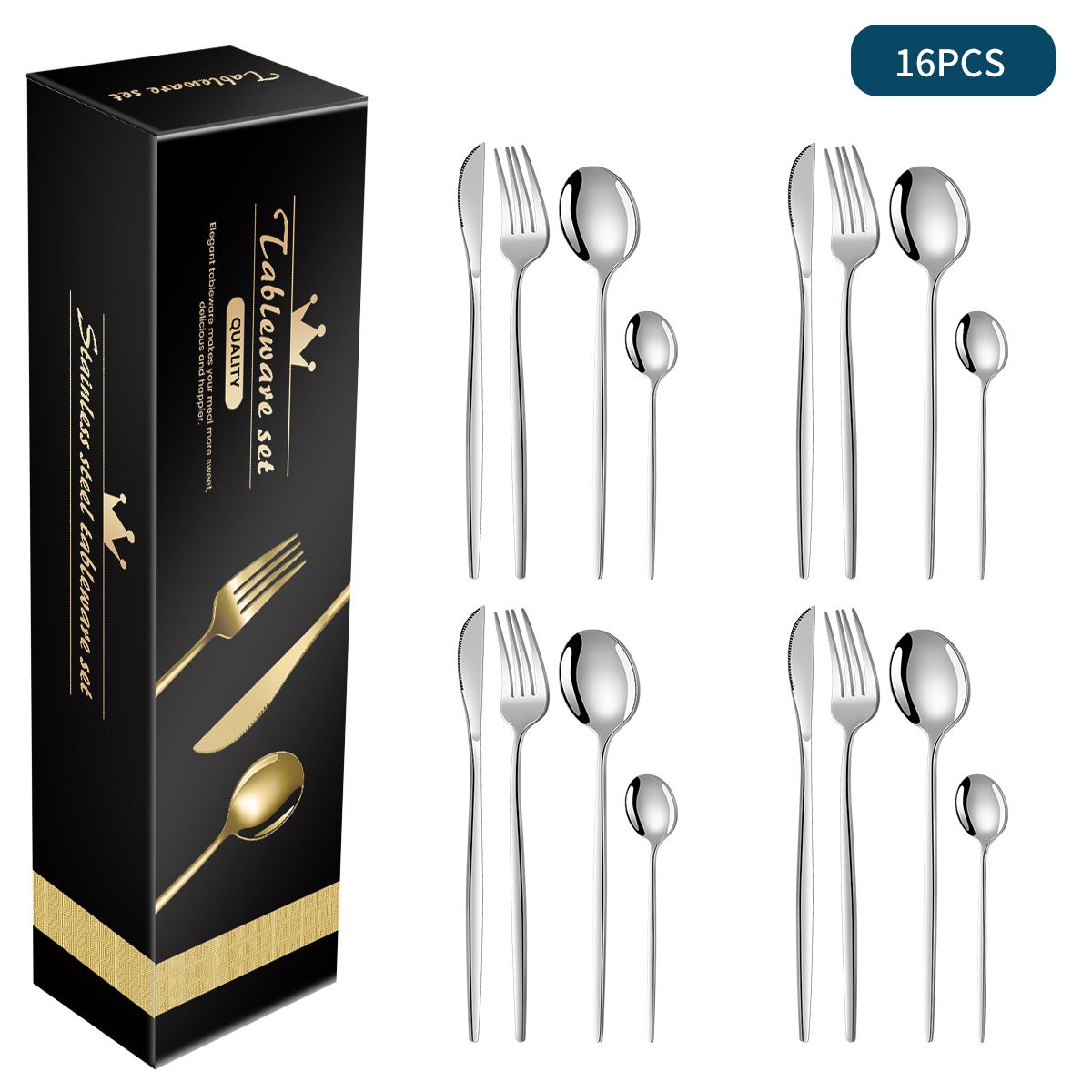 Set di posate Brilliance in acciaio inossidabile da 16/24 pezzi - Coltello, forchetta, cucchiaio, stile europeo di alta qualità, confezione regalo, acciaio 410 lucidato a specchio, posate eleganti_voghion.com