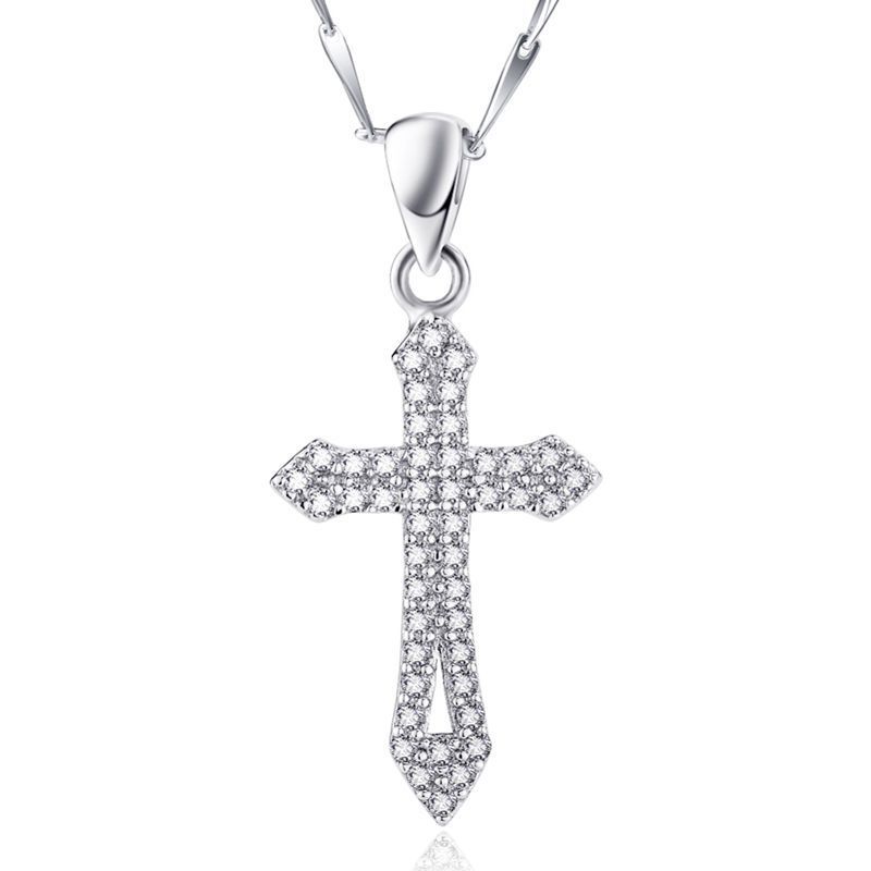 Collana con ciondolo in argento puro con zirconi, strass e croce di cristallo, gioielli personalizzati_voghion.com