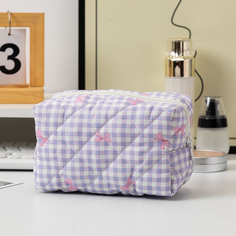 Women's Bags New Plaid Bow Large Hand Held Cosmetic Bag Coin Bag Portable Small Fresh Students_voghion.com