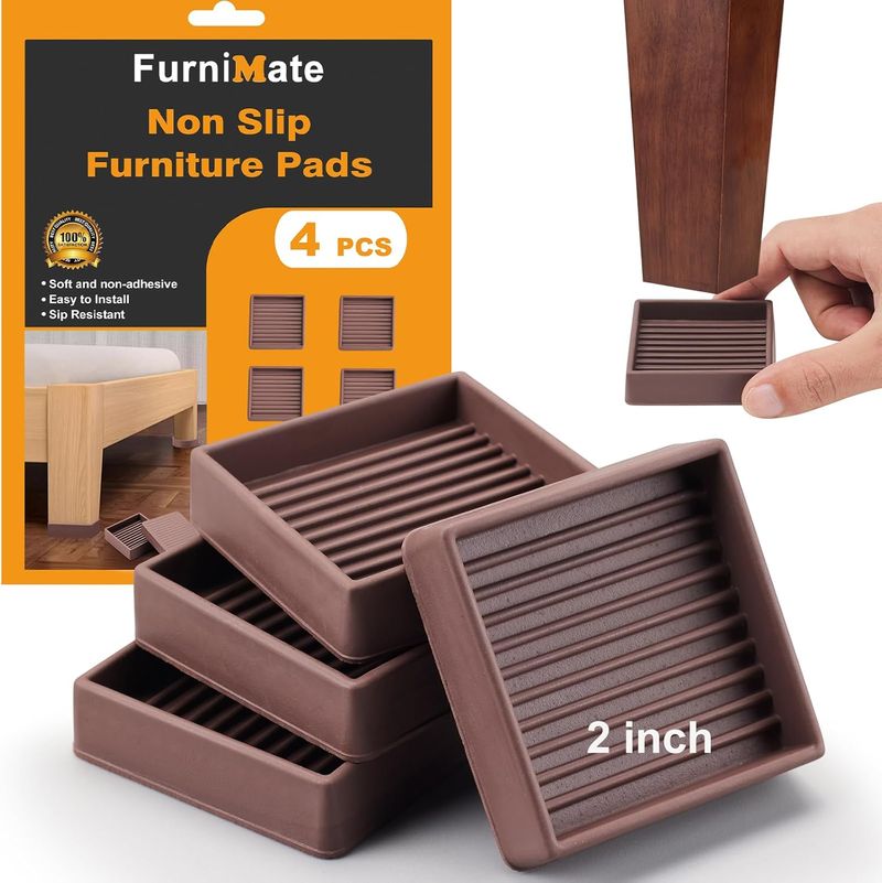 4-Pack Premium Furniture Grippers | 5cm Thick Natural Rubber | Scratch & Noise Reduction | Fits IKEA/EU Furniture (Beige/Black)_voghion.com